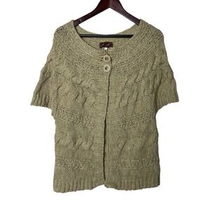 Berretti Tan Shiny Gold Thread Wool Blend Short Sleeve Cardigan Italy Women's L